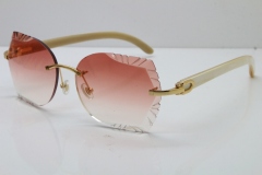 Cartier Rimless Carved Lens Original White Genuine Natural 8200762A Sunglasses in Silver Pink Lens New