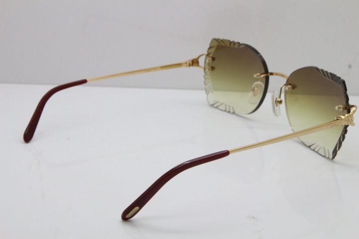 Cartier Rimless Carved Lens 3886172 Sunglasses in Gold Brown