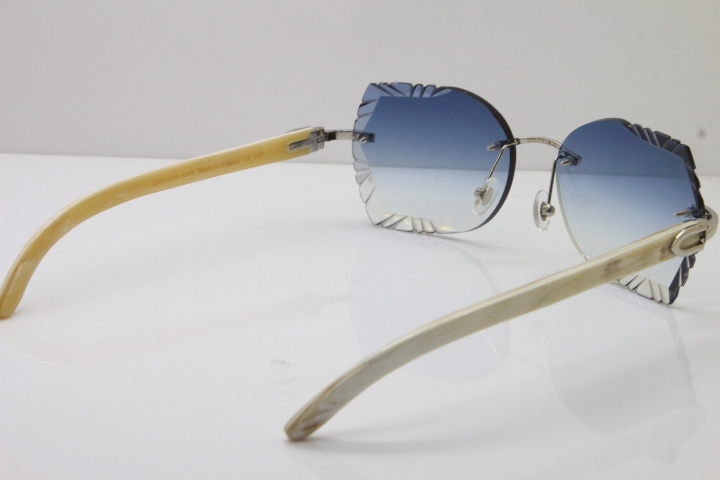 Cartier Rimless Carved Lens Original White Genuine Natural 8200762A Sunglasses in Silver Blue Lens New