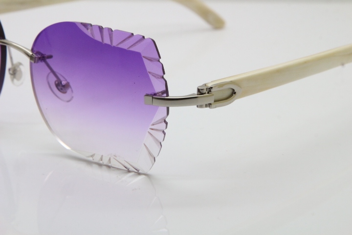Cartier Rimless Carved Lens Original White Genuine Natural 8200762A Sunglasses in Silver Purple Lens New
