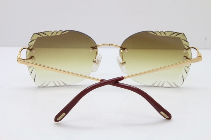 Cartier Rimless Carved Lens 3886172 Sunglasses in Gold Brown