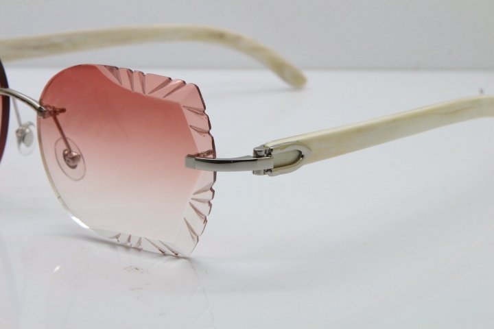 Cartier Rimless Carved Lens Original White Genuine Natural 8200762A Sunglasses in Silver Pink Lens New