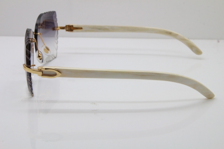 Cartier Rimless Carved Lens Original White Genuine Natural 8200762A Sunglasses in Silver Gray Lens New