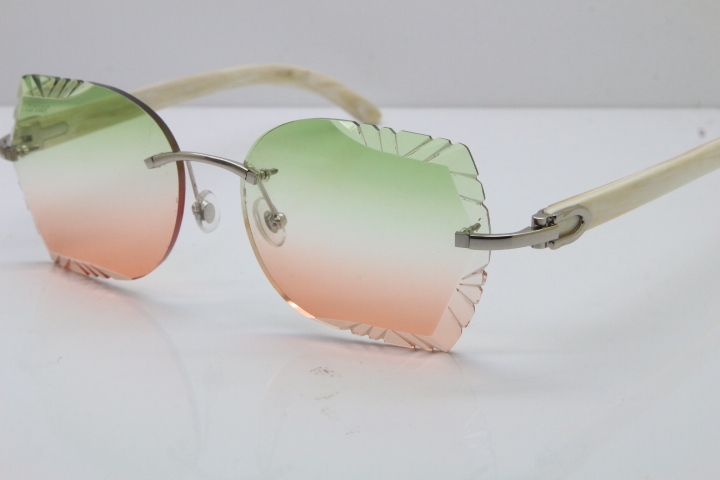 Cartier Rimless Carved Lens Original White Genuine Natural 8200762A Sunglasses in Silver Green Mix Brown Lens New
