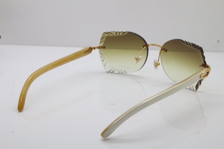 Cartier Rimless Carved Lens Original White Genuine Natural 8200762A Sunglasses in Silver Brown Lens New