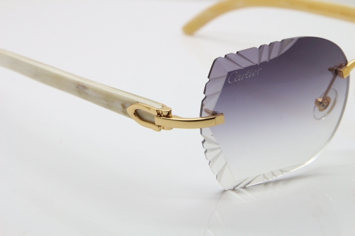 Cartier Rimless Carved Lens Original White Genuine Natural 8200762A Sunglasses in Silver Gray Lens New