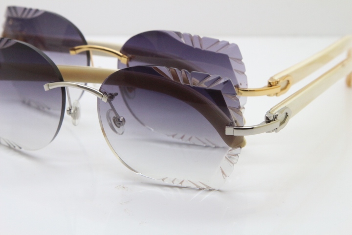 Cartier Rimless Carved Lens Original White Genuine Natural 8200762A Sunglasses in Silver Gray Lens New