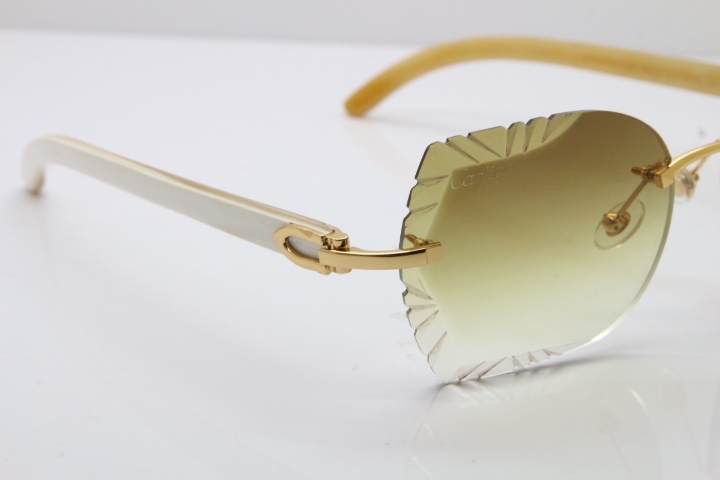 Cartier Rimless Carved Lens Original White Genuine Natural 8200762A Sunglasses in Silver Brown Lens New