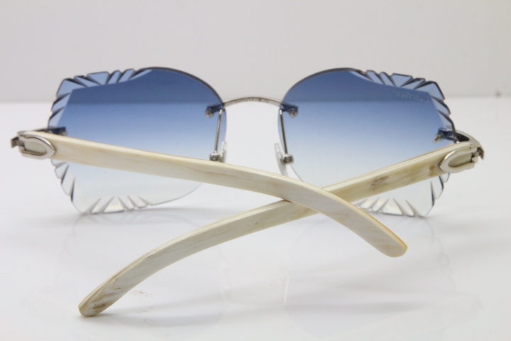 Cartier Rimless Carved Lens Original White Genuine Natural 8200762A Sunglasses in Silver Blue Lens New