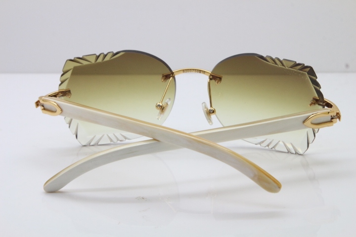 Cartier Rimless Carved Lens Original White Genuine Natural 8200762A Sunglasses in Silver Brown Lens New