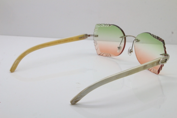 Cartier Rimless Carved Lens Original White Genuine Natural 8200762A Sunglasses in Silver Green Mix Brown Lens New