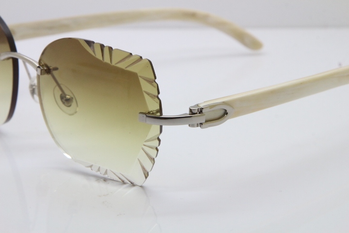 Cartier Rimless Carved Lens Original White Genuine Natural 8200762A Sunglasses in Silver Brown Lens New