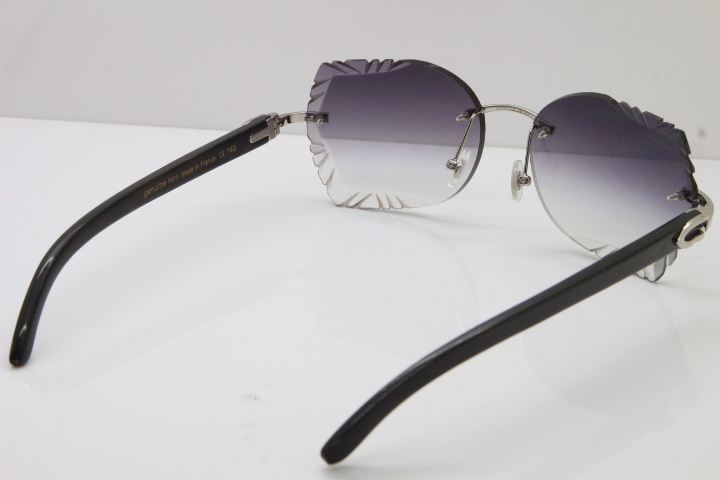 Cartier Rimless Carved Lens Original Black Buffalo Horn 8200762A Sunglasses in Silver Gray Lens New