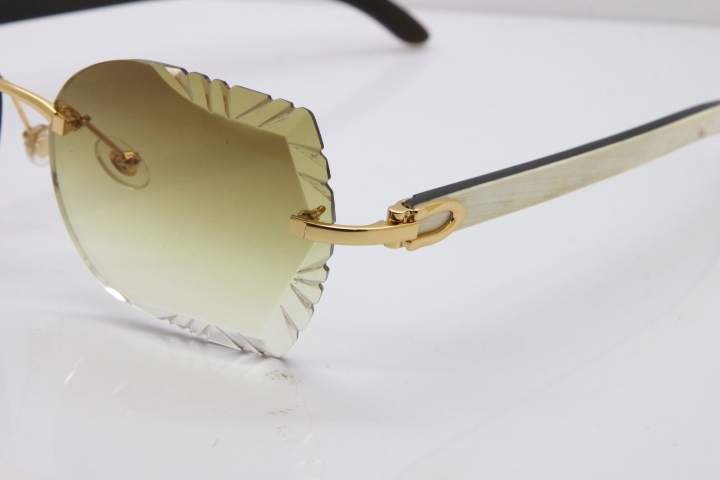 Cartier Rimless Carved Lens Original White Inside Black Buffalo Horn 8200762A Sunglasses in Gold Brown Lens New