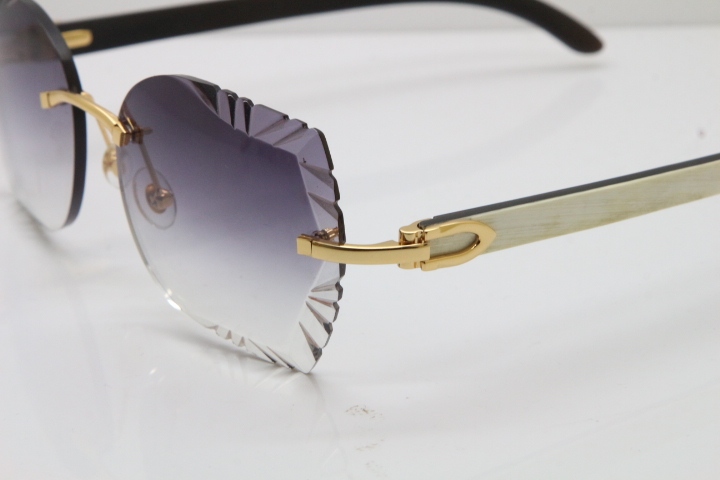 Cartier Rimless Carved Lens Original White Inside Black Buffalo Horn 8200762A Sunglasses in Silver Gray Lens New