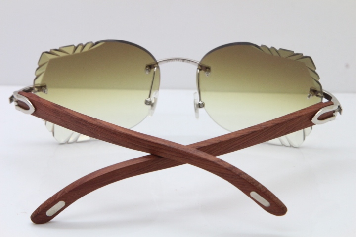 Cartier Rimless Carved Lens Original Wood 8200762A Sunglasses in Gold Brown Lens New