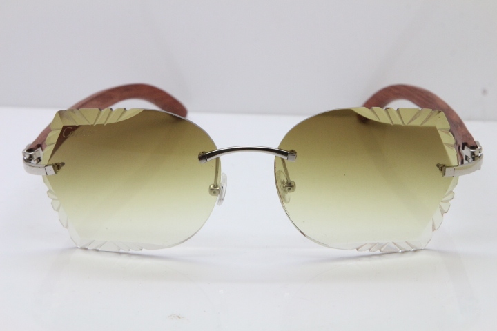 Cartier Rimless Carved Lens Original Wood 8200762A Sunglasses in Gold Brown Lens New