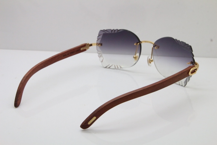Cartier Rimless Carved Lens Original Wood 8200762A Sunglasses in Gold Gray Lens New