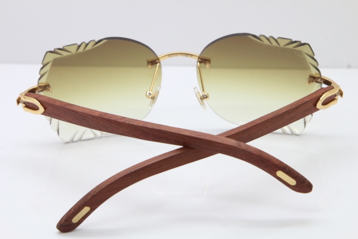 Cartier Rimless Carved Lens Original Wood 8200762A Sunglasses in Gold Brown Lens New