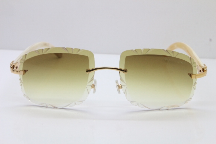 Cartier Rimless White Genuine Natural T8200762 Sunglasses in Silver Brown Lens New（Carved Lens）