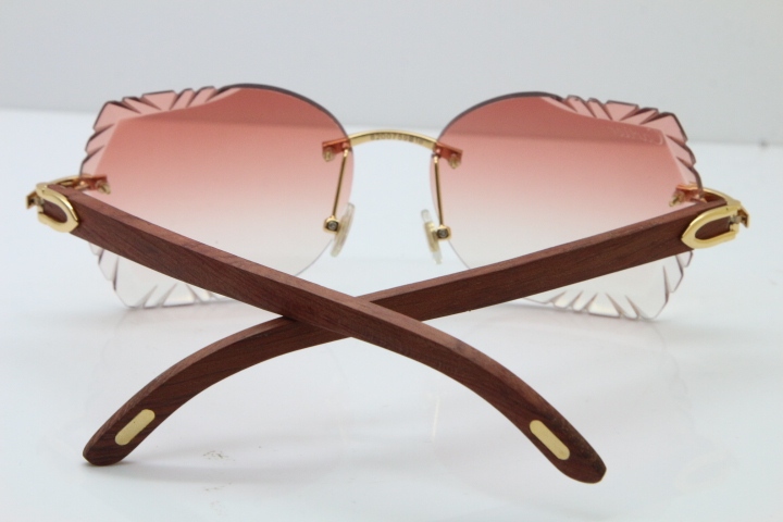 Cartier Rimless Carved Lens Original Wood 8200762A Sunglasses in Gold Pink Lens New