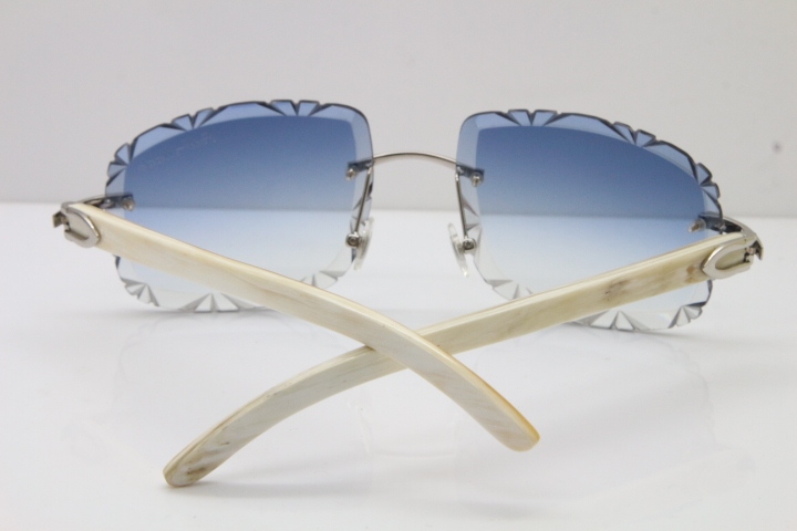 Cartier Rimless Genuine Natural T8200762 Sunglasses in Silver Blue Lens New（Carved Lens）