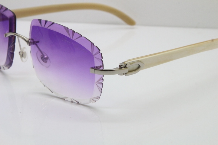 Cartier Rimless White Genuine Natural T8200762 Sunglasses in Silver Purple Lens New（Carved Lens）