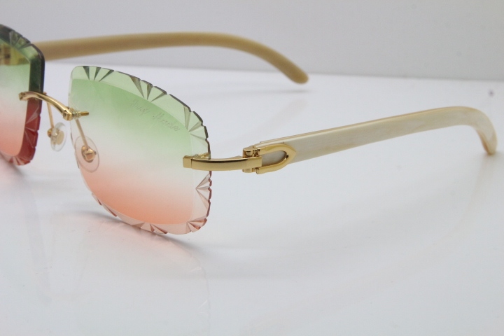 Cartier Rimless White Genuine Natural T8200762 Sunglasses in Gold Green Mix Brown Lens New（Carved Lens）