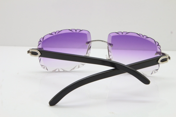 Cartier Rimless Carved Lens Black Buffalo Horn T8200762 Sunglasses in Silver Purple Lens New