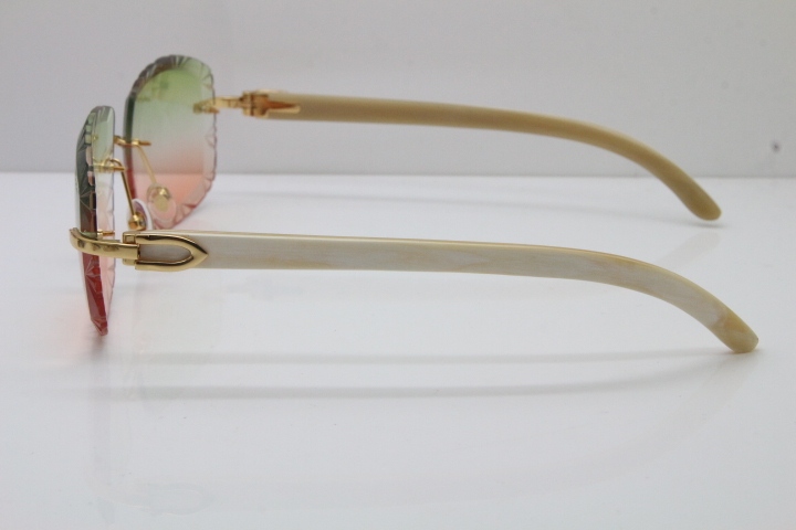 Cartier Rimless White Genuine Natural T8200762 Sunglasses in Gold Green Mix Brown Lens New（Carved Lens）
