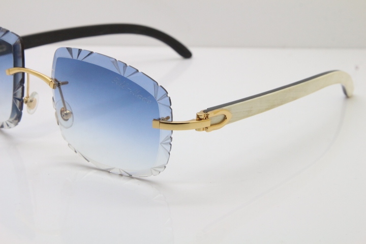 Cartier Rimless White Inside Black Buffalo Horn T8200762 Sunglasses in Gold Blue Lens New（Carved Lens）