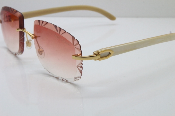 Cartier Rimless White Genuine Natural T8200762 Sunglasses in Gold Pink Lens New（Carved Lens）