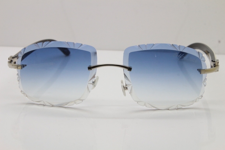 Cartier Rimless White Inside Black Buffalo Horn T8200762 Sunglasses in Gold Blue Lens New（Carved Lens）