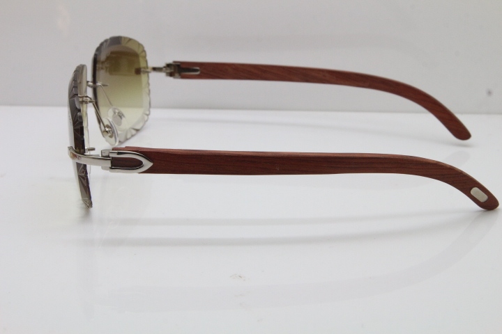 Cartier Rimless Original Wood T8200762 Sunglasses in Gold Brown Lens New（Carved Lens）