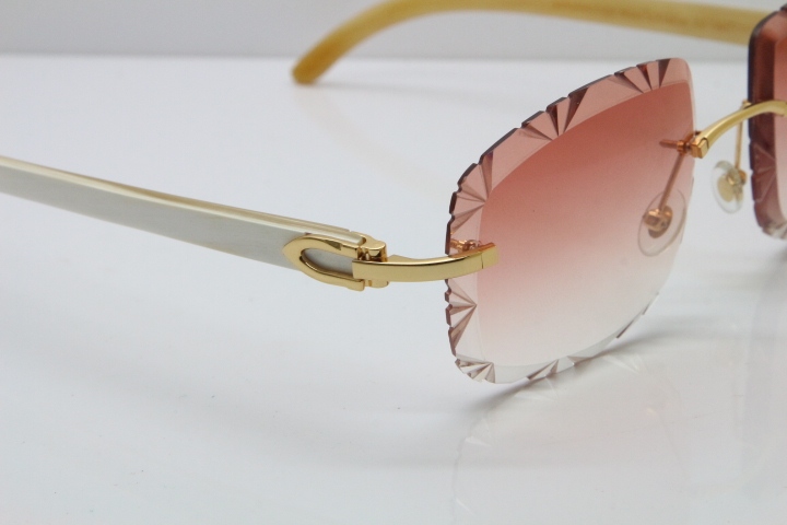 Cartier Rimless White Genuine Natural T8200762 Sunglasses in Gold Pink Lens New（Carved Lens）