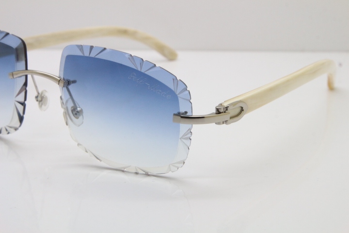 Cartier Rimless Genuine Natural T8200762 Sunglasses in Silver Blue Lens New（Carved Lens）