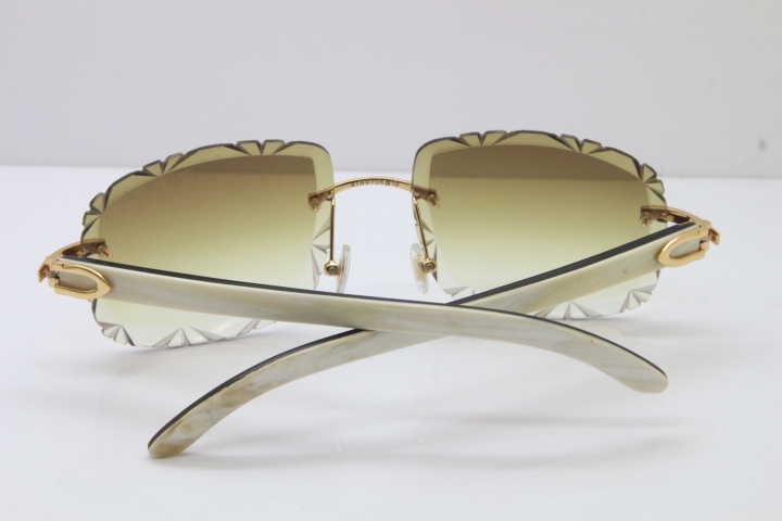 Cartier Rimless White Inside Black Buffalo Horn T8200762 Sunglasses in Gold Brown Lens New（Carved Lens）