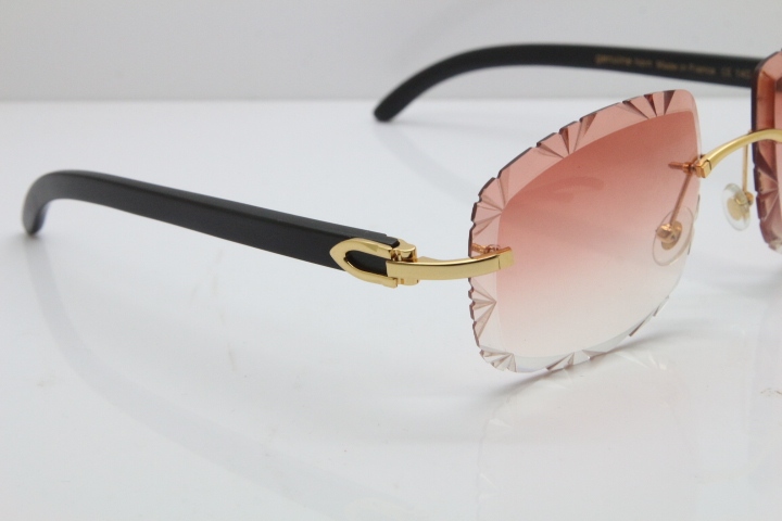 Cartier Rimless Carved Lens Black Buffalo Horn T8200762 Sunglasses  in Gold Pink Lens New