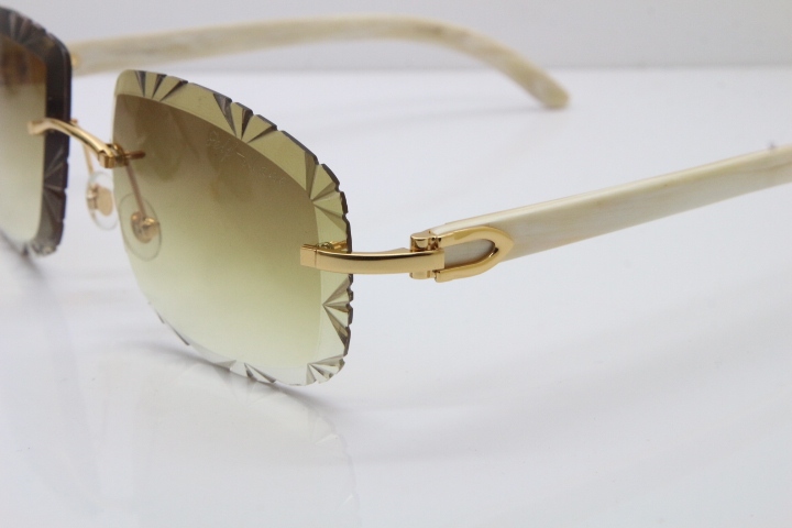 Cartier Rimless White Genuine Natural T8200762 Sunglasses in Silver Brown Lens New（Carved Lens）