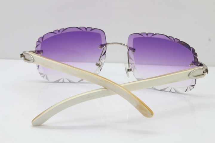 Cartier Rimless White Genuine Natural T8200762 Sunglasses in Silver Purple Lens New（Carved Lens）