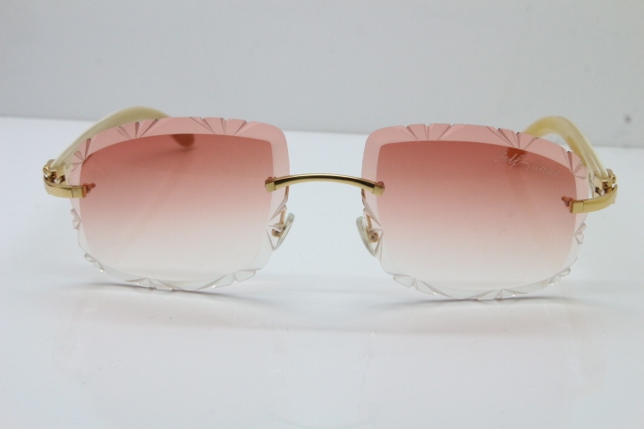 Cartier Rimless White Genuine Natural T8200762 Sunglasses in Gold Pink Lens New（Carved Lens）