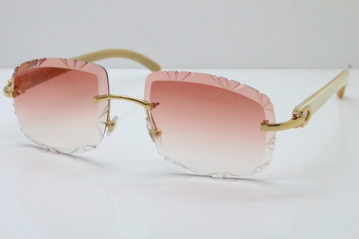 Cartier Rimless White Genuine Natural T8200762 Sunglasses in Gold Pink Lens New（Carved Lens）