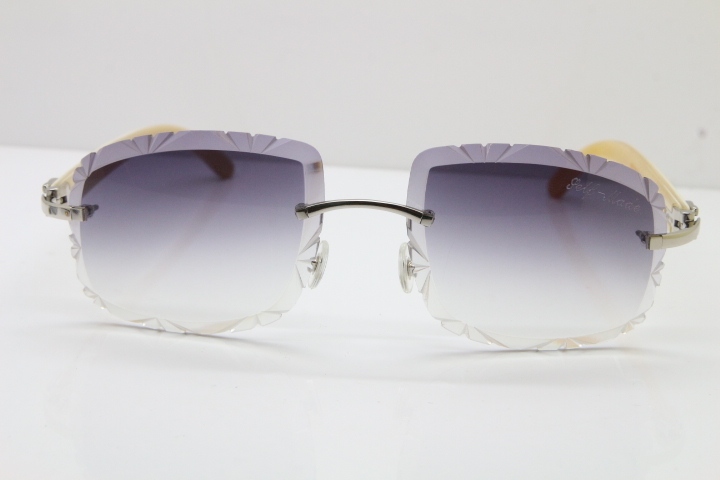 Cartier Rimless White Genuine Natural T8200762 Sunglasses in Silver Gray Lens New（Carved Lens）