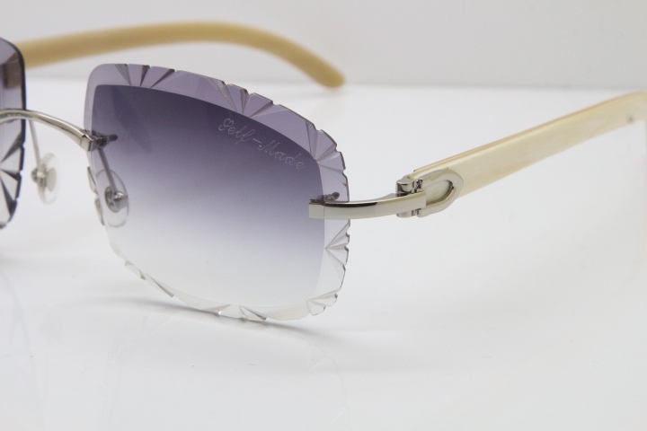 Cartier Rimless White Genuine Natural T8200762 Sunglasses in Silver Gray Lens New（Carved Lens）