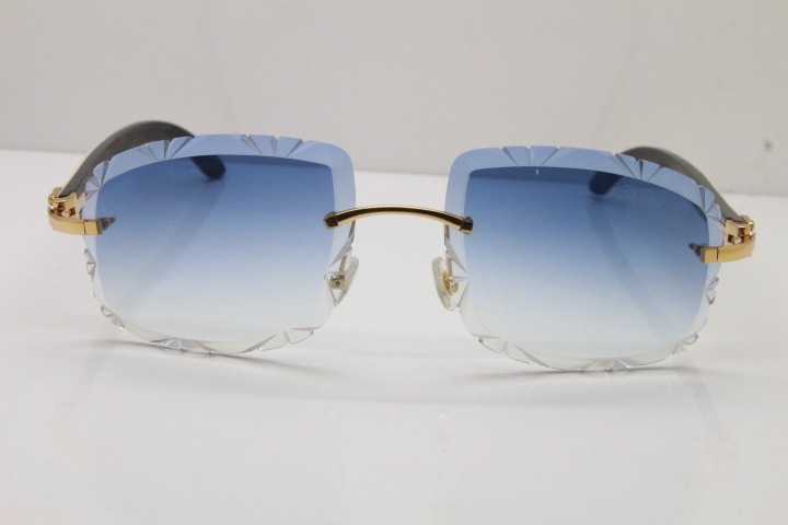 Cartier Rimless White Inside Black Buffalo Horn T8200762 Sunglasses in Gold Blue Lens New（Carved Lens）