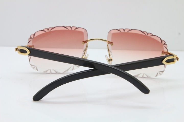 Cartier Rimless Carved Lens Black Buffalo Horn T8200762 Sunglasses  in Gold Pink Lens New