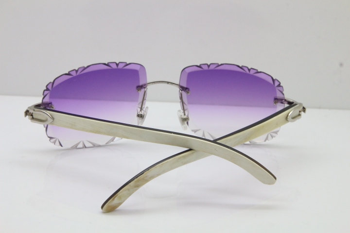 Cartier Rimless White Inside Black Buffalo Horn T8200762 Sunglasses in Silver Purple Lens New（Carved Lens）