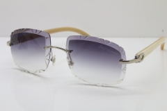 Cartier Rimless White Genuine Natural T8200762 Sunglasses in Silver Gray Lens New（Carved Lens）