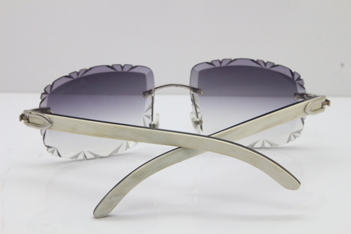 Cartier Rimless White Inside Black Buffalo Horn T8200762 Sunglasses in Silver Gray Lens New（Carved Lens）