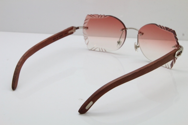 Cartier Rimless Carved Lens Original Wood 8200762A Sunglasses in Gold Pink Lens New